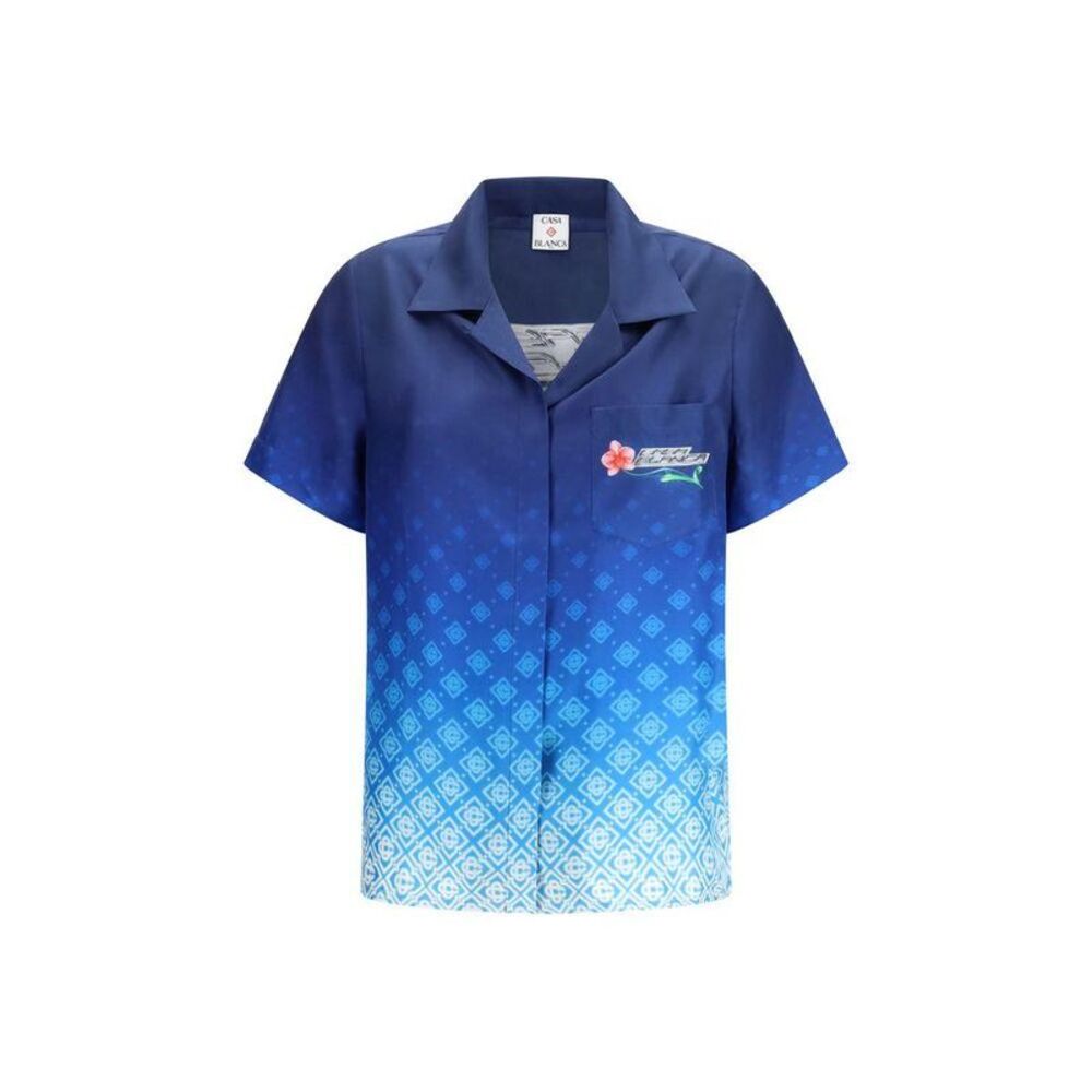 Casablanca Silk Polo Shirt with Classic Design Women Blue Shirts